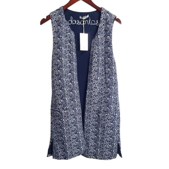 Tart Textured Wooven Navy Blue/ White Vest Size Small Cotton Blend - Picture 1 of 9